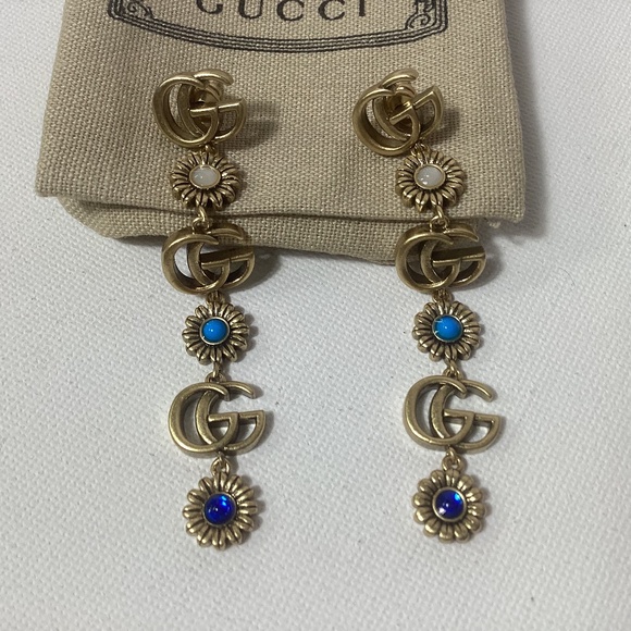 Gucci Gold and Blue Stone GG Vintage Earrings - Picture 1 of 2
